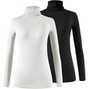 Womens Long Sleeve Turtleneck Shirt Lightweight Slim Pullover Undershirt 2 Pack